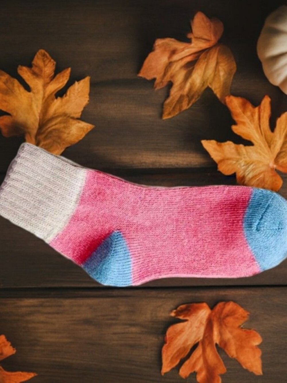 Chelsea Colorblock Womens Crew Socks Pink with Blue and Beige Gift Packaged